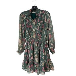 Azoe Women's Multicolored Floral Long Sleeve Shirred Mini Dress Size Small